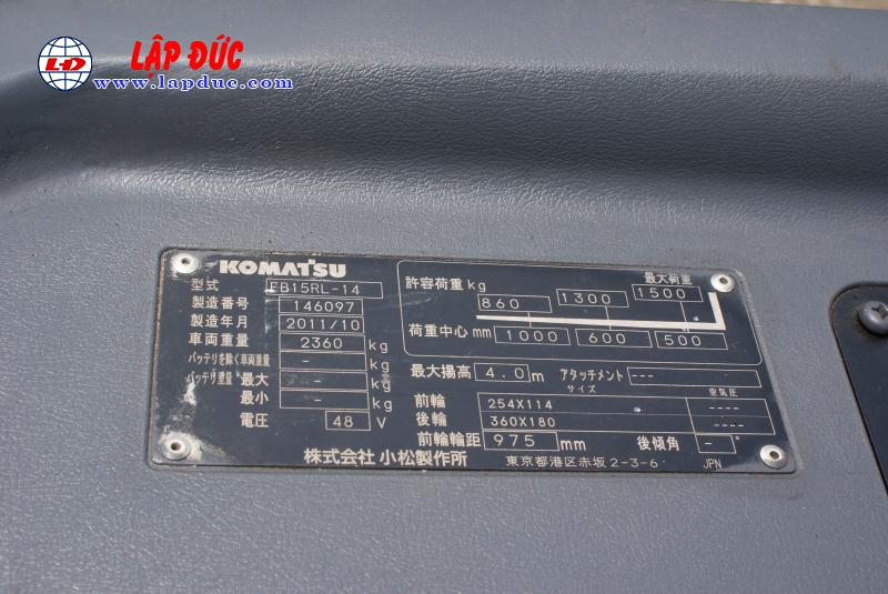 Xe nâng điện cũ KOMATSU đứng lái 1.5 tấn FB15RL# 14 -146097 giá rẻ