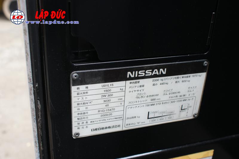 Xe nâng điện đứng lái cũ 1.5 tấn NISSAN U01L15 # R1G-15470 giá rẻ