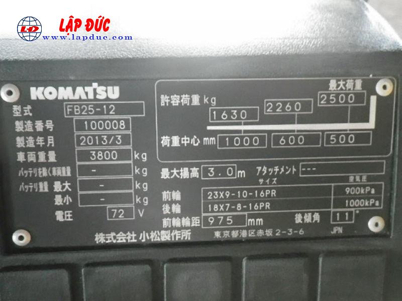Xe nâng điện ngồi lái cũ 2.5 tấn KOMATSU FB25-12 # 100008