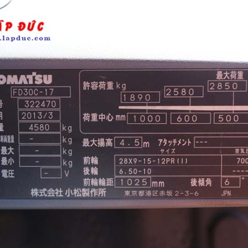 Xe nâng KOMATSU máy dầu 3 tấn FD30C-17 # 322470 giá rẻ