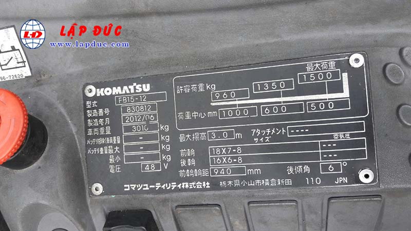 Xe nâng điện KOMATSU 1.5 tấn ngồi lái FB15-12 giá rẻ