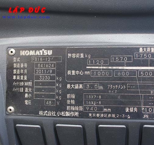 Xe nâng điện KOMATSU ngồi lái 1.8 tấn FB18-12 giá rẻ