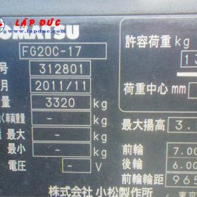 Xe nâng 2 tấn máy xăng KOMATSU FG20C-17 # 312801 giá rẻ