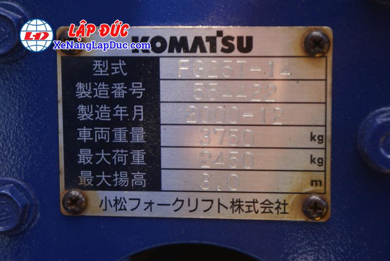 Xe Nâng Xăng 2.5 tấn KOMATSU FG25T-14 # 554422