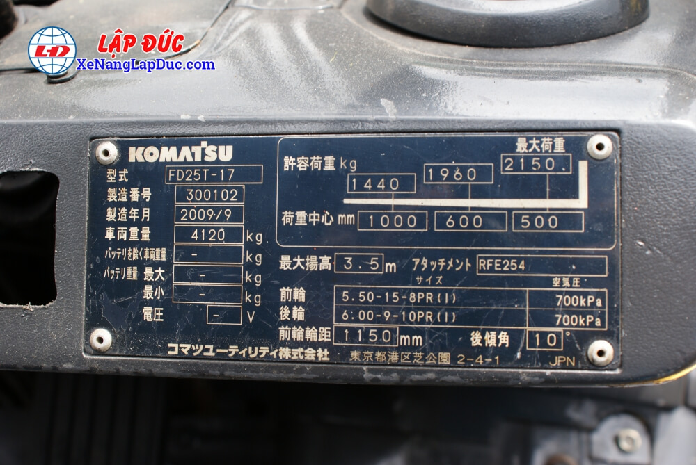 Bảng thông số trên Xe Nâng Dầu KOMATSU FD25T-17